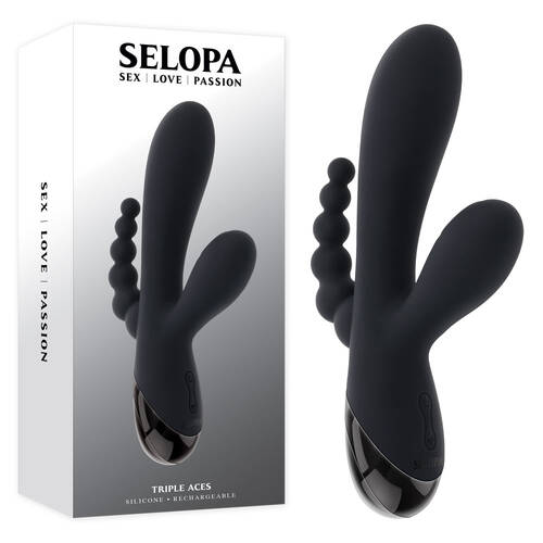 Selopa TRIPLE ACES Black 19.7 cm USB Rechargeable Triple Stimulator Vibrator