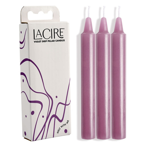 LaCire Drip Pillar Candles - Violet Violet Drip Candles - Set of 3