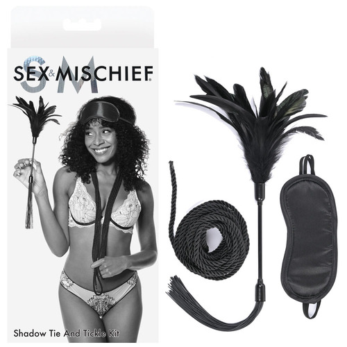 Sex & Mischief Shadow Tie and Tickle Kit Black Beginners Bondage Kit