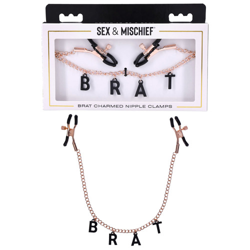 Sex & Mischief Brat Charmed Nipple Clamps Rose Gold Nipple Clamps with 45 cm Chain