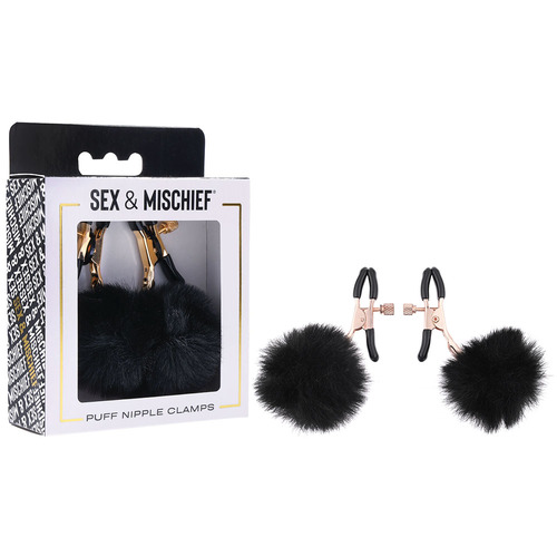 Sex & Mischief Puff Nipple Clamps Black/Gold Nipple Clamps - Set of 2
