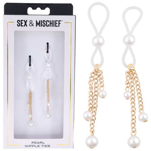 Sex & Mischief Pearl Nipple Ties Gold/Pearl Nipple Restraints - Set of 2