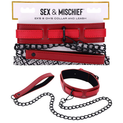 S&M Exs & Ohs Collar and Leash Red Neck Restraint