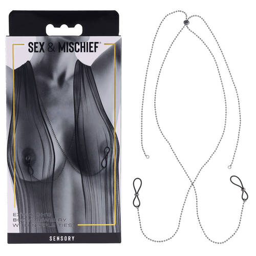 S&M Exs & Ohs Body Jewelry with Nipple Ties Metal Chain with Nipple Ties
