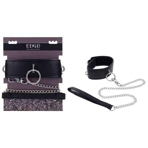 EDGE Collar & Leash Black Neck Restraint with Heavy Duty Metal Leash