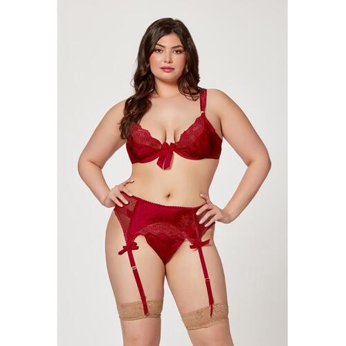 3 Pc Jacquard Bra/Garter Belt/Panty 3X/4X 