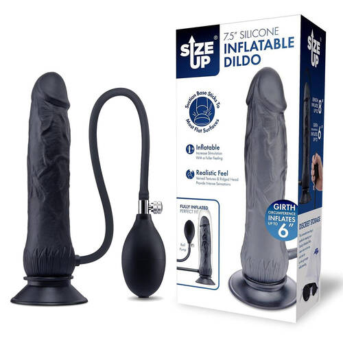 Size Up 7.5 Inch Inflatable Dildo with Balls Black 20.3 cm Inflatable Dong
