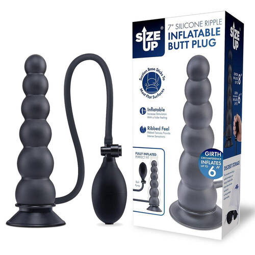 Size Up 7 Inch Ripple Inflatable Butt Plug Black 20.3 cm Inflatable Butt Plug