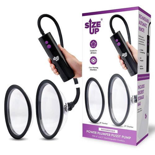 Size Up Rechargeable Power Plumper Pussy Pump Clear USB Rechargeable Vagina Pump with Interchangeable Chambers