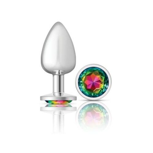 Round Butt Plug w Rainbow Jewel Large