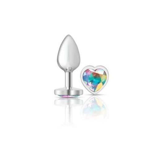 Metal  Butt Plug w Heart Clear Jewel Small