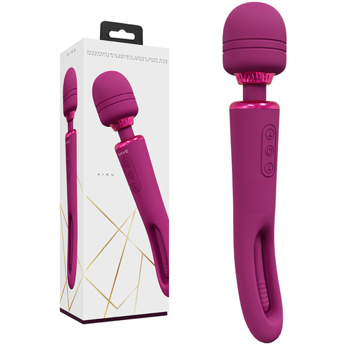 VIVE Kiku - Pink Pink 25.2 cm USB Rechargeable Dual End Massage Wand with Flapping Tip