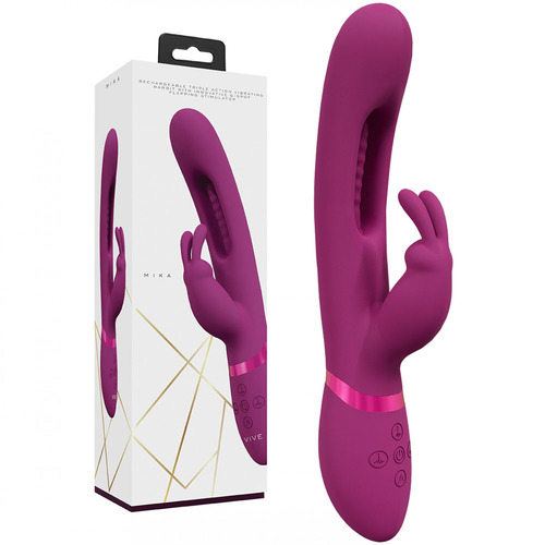 VIVE Mika - Pink Pink 23.2 cm USB Rechargeable Rabbit Vibrator with Flapping Shaft