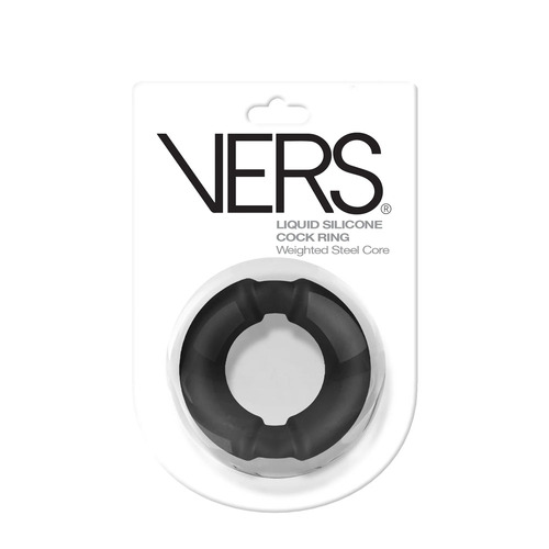VERS Liquid Silicone Weighted Steel Core C-Ring Black Cock Ring with Steel Core