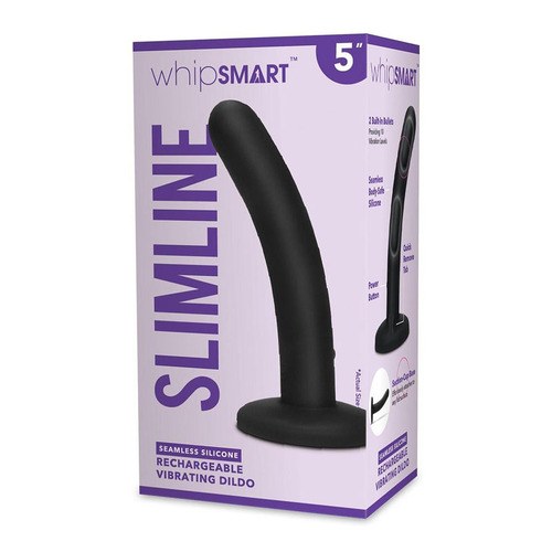 WhipSmart 5'' Slimline Rechargeable Vibrating Dildo Black 12.7 cm USB Rechargeable Dildo