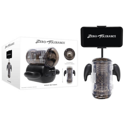 Zero Tolerance HOLD ME TIGHT Black USB Rechargeable Vibrating Auto Stroker with Phone Holder