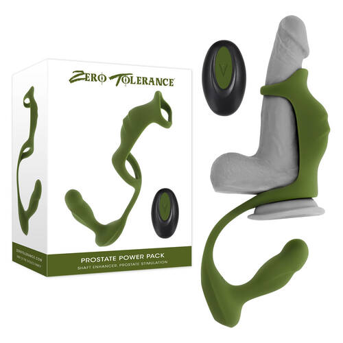 Zero Tolerance PROSTATE POWER PACK Green USB Rechargeable Vibrating Prostate Massager with Cock Ring Harness